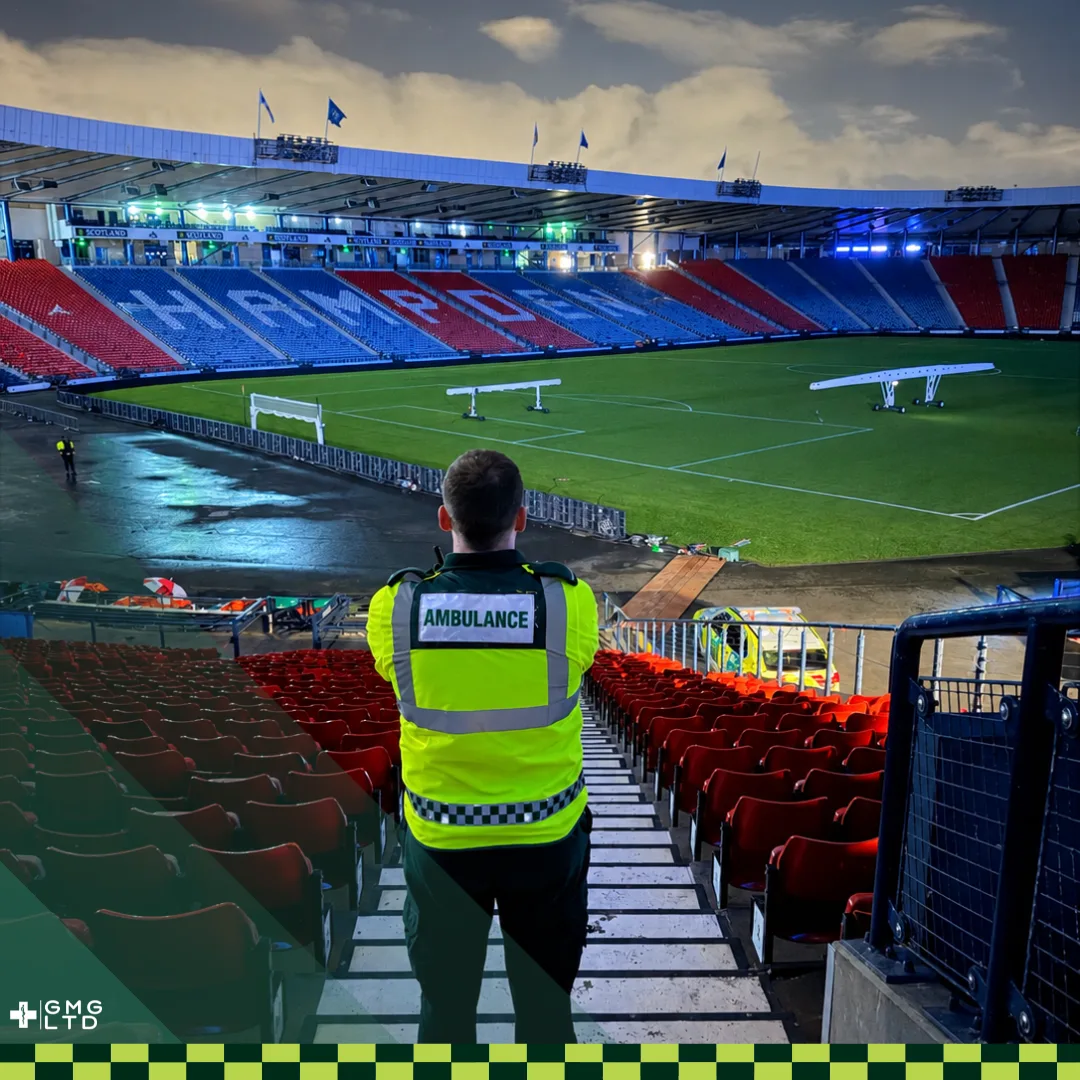 A GMG ambulance crew member on duty at Hampden Park